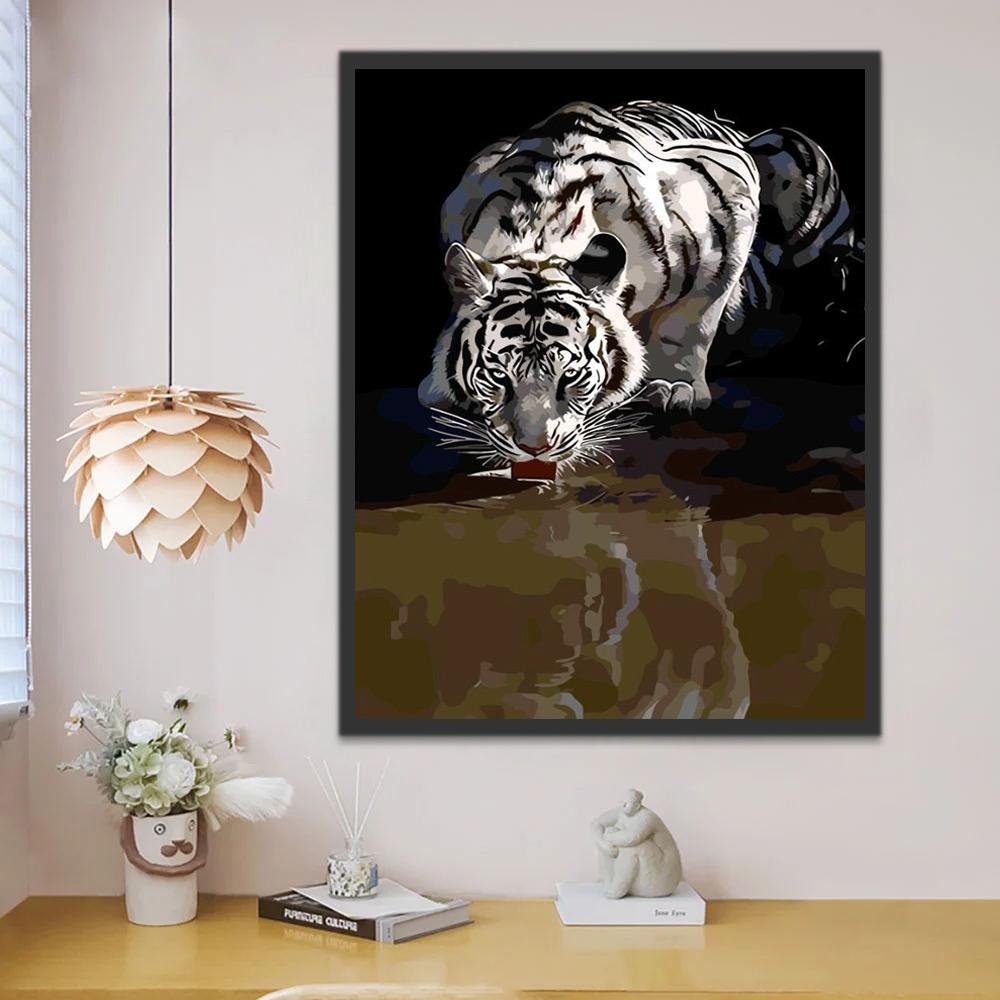 Witte Tijger Drinkt Water Schilderen op Nummers