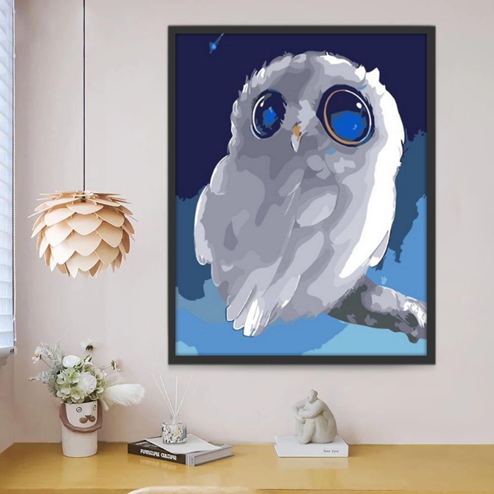 Witte Uil met Grote Blauwe Ogen Schilderen op Nummers