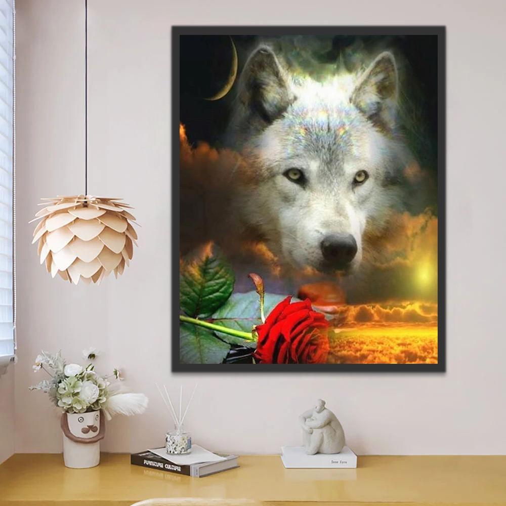Witte Wolf en Rode Roos Schilderen op Nummers