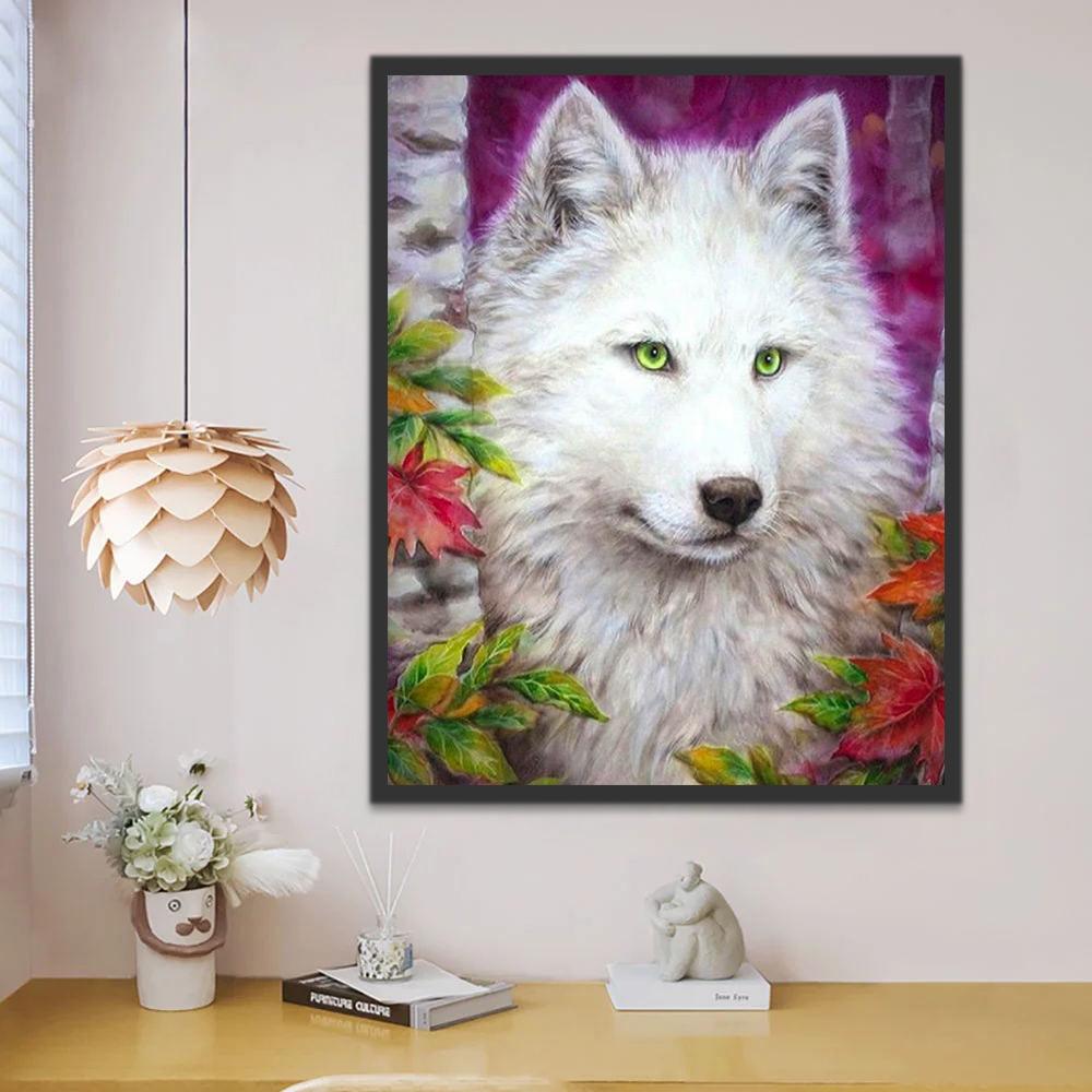Witte Wolf met Groene Ogen Schilderen op Nummers