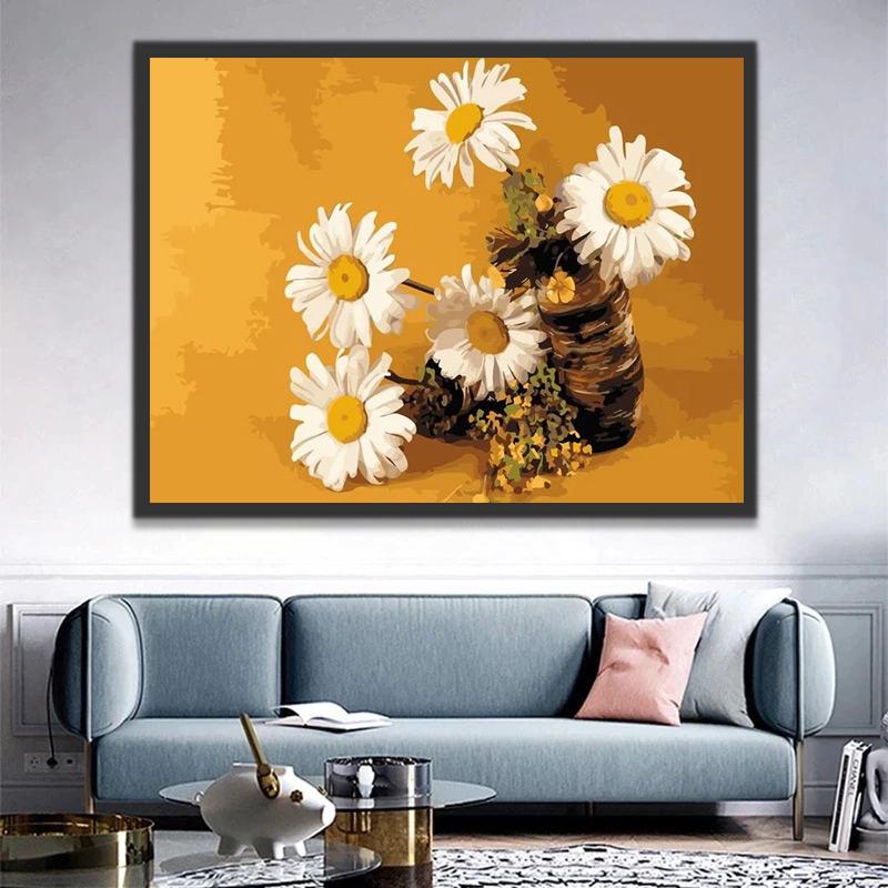 Witte Zonnebloemen Schilderen op Nummers