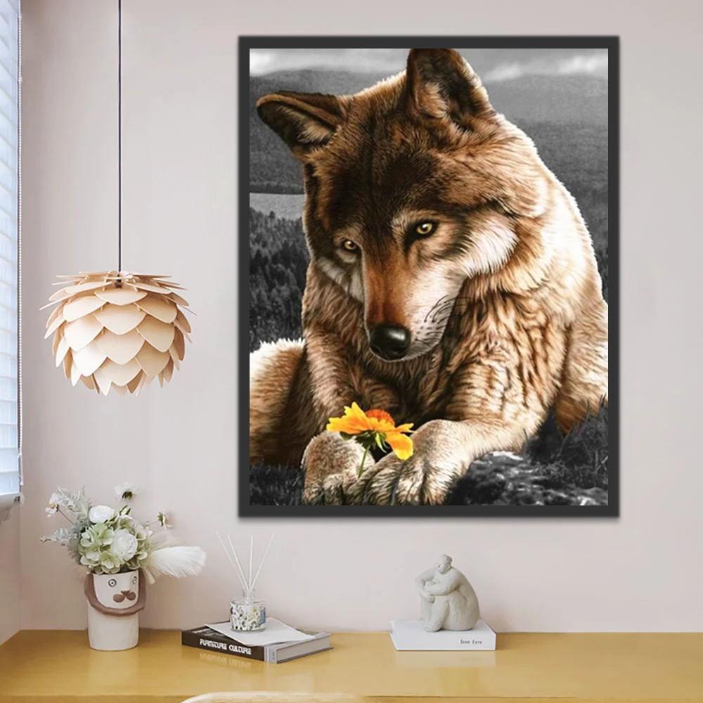 Wolf en Bloem Schilderen op Nummers