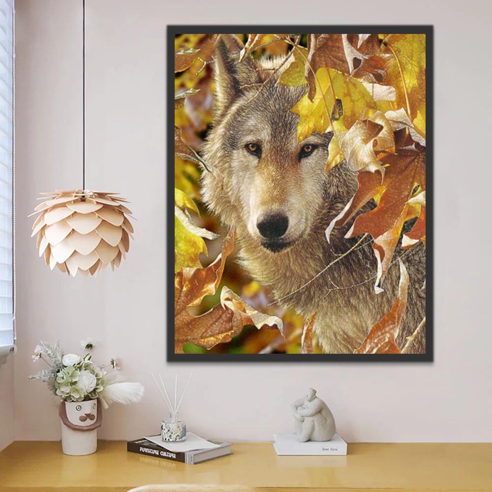 Wolf en Herfstbladeren Schilderen op Nummers