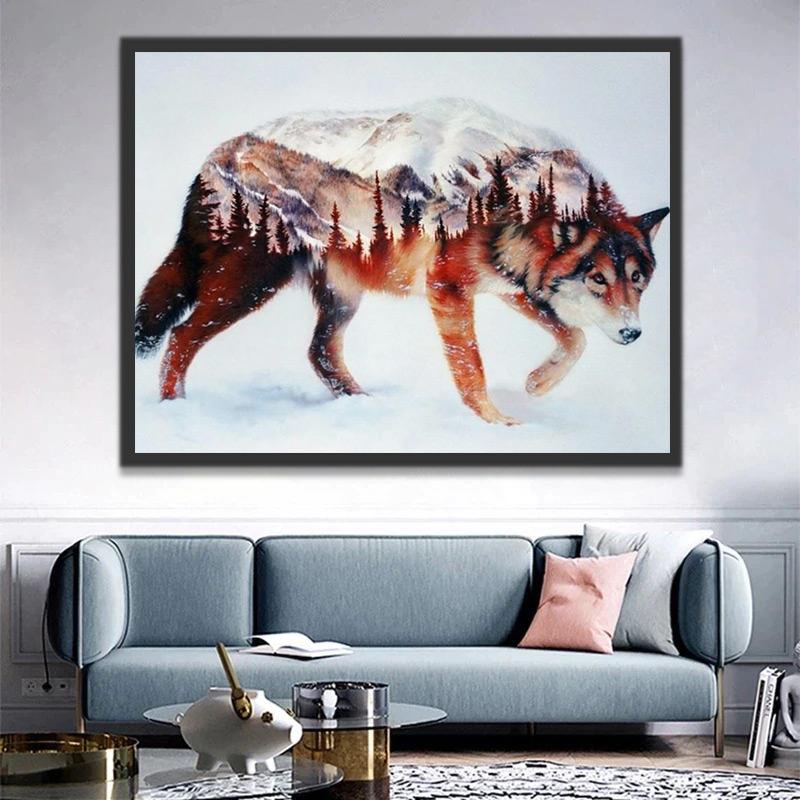 Wolf en Landschap Schilderen op Nummers