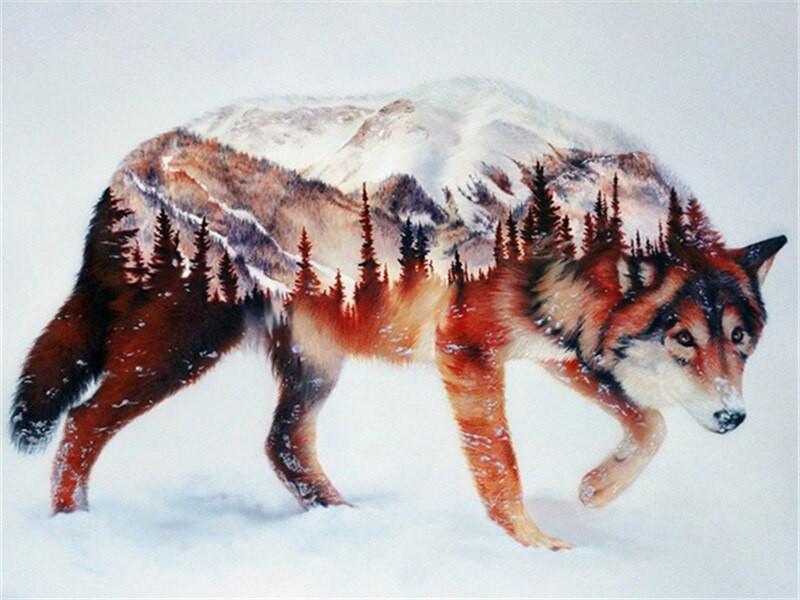Wolf en Landschap Schilderen op Nummers