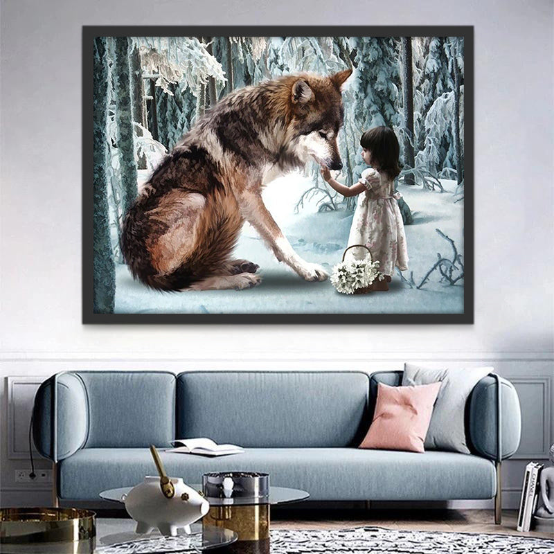 Wolf en Meisje in Sneeuw Schilderen op Nummers