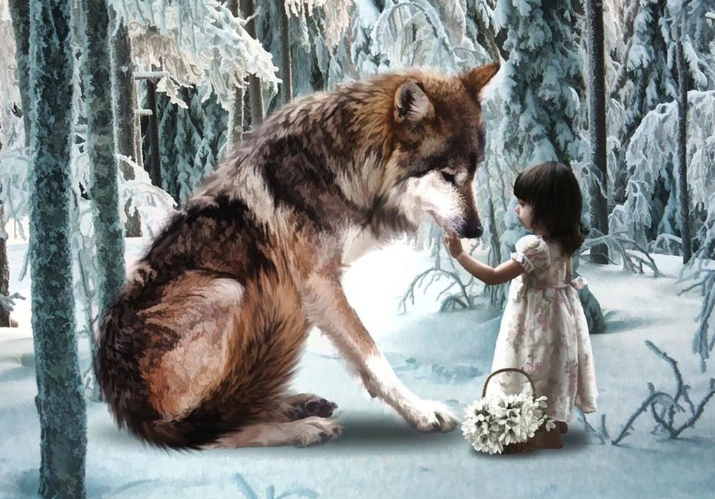 Wolf en Meisje in Sneeuw Schilderen op Nummers