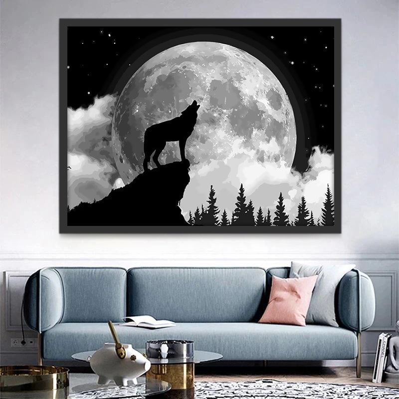 Wolf Gehuil onder de Maan Schilderen op Nummers
