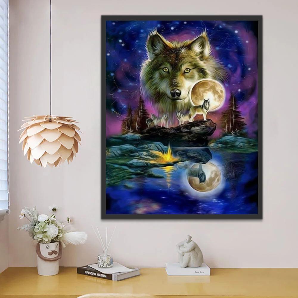 Wolf Maan Spiegeling Schilderen op Nummers