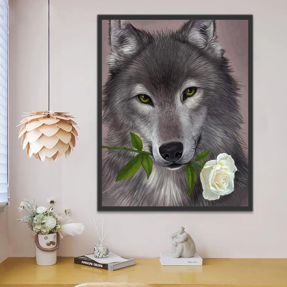 Wolf met Witte Roos Schilderen op Nummers