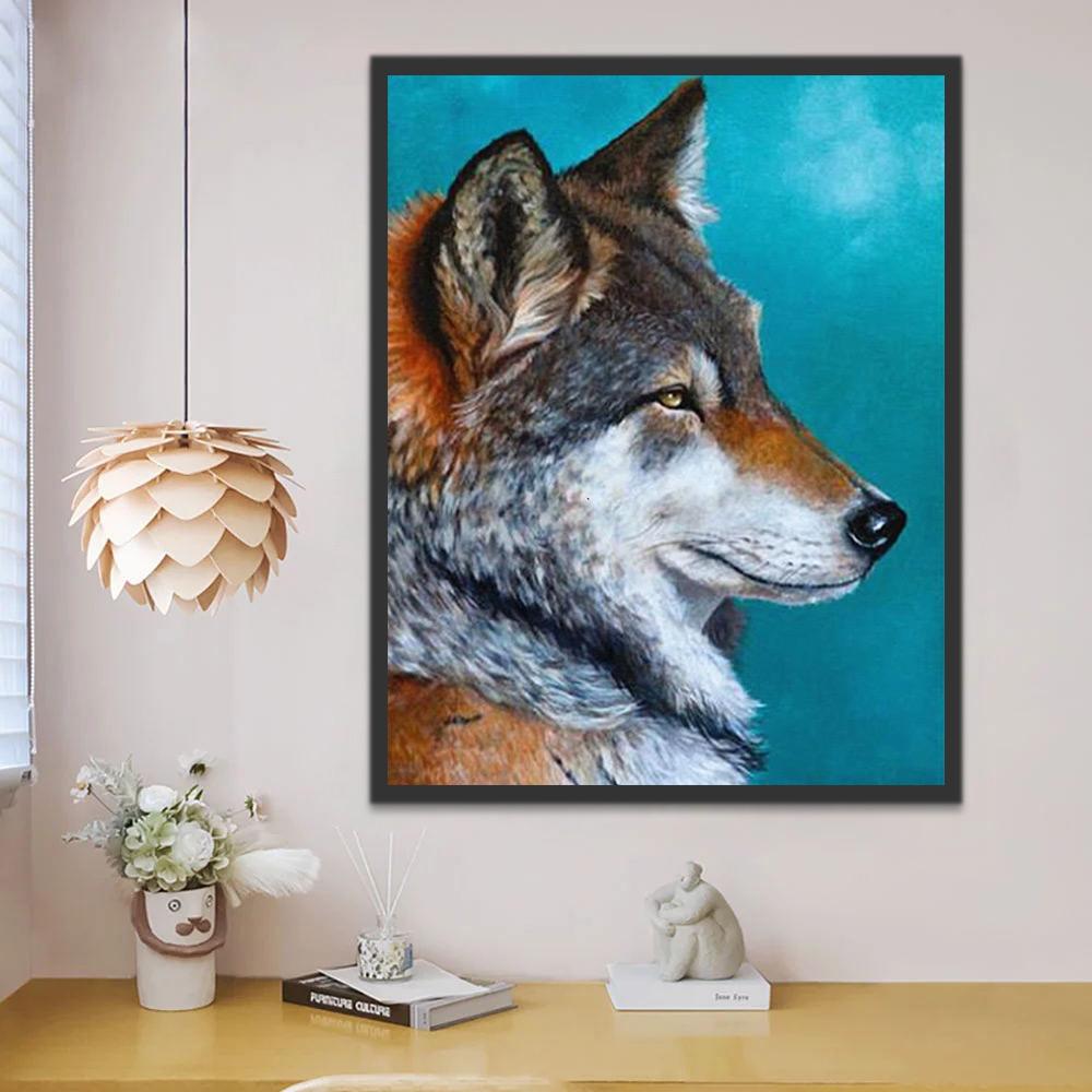 Wolf op Blauwe Achtergrond Schilderen op Nummers