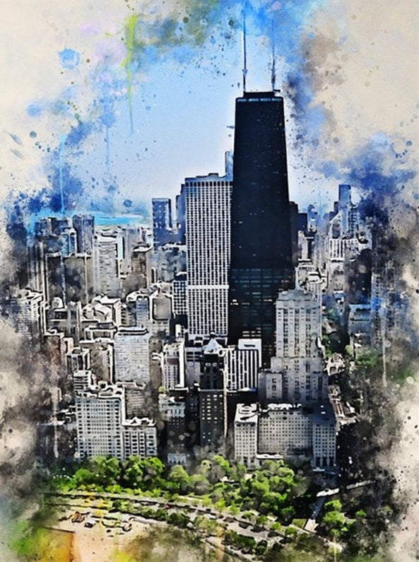 Wolkenkrabbers in Aquarelverf Schilderen op Nummers