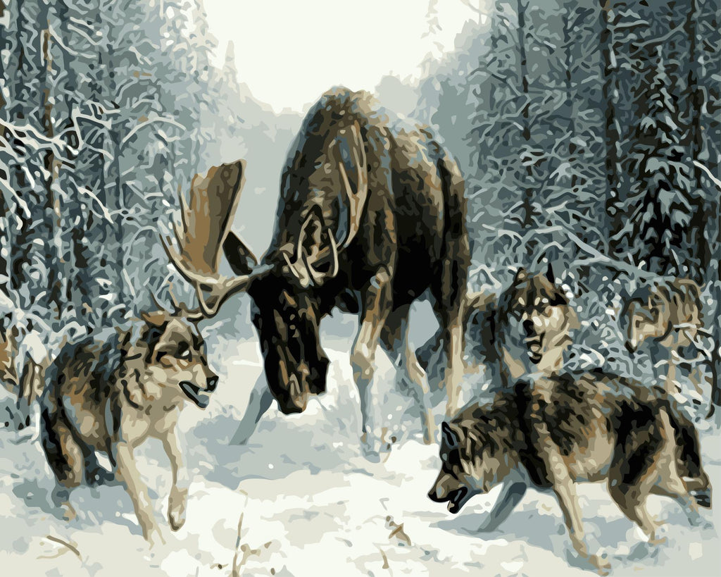 Wolven en Eland in de Sneeuw Schilderen op Nummers