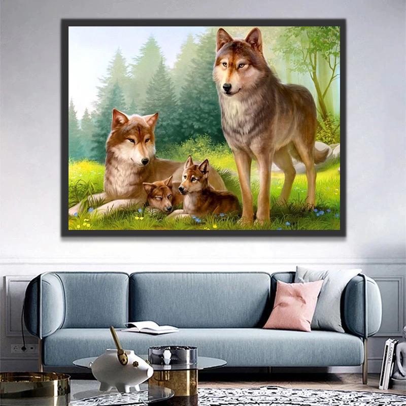 Wolvenfamilie Schilderen op Nummers