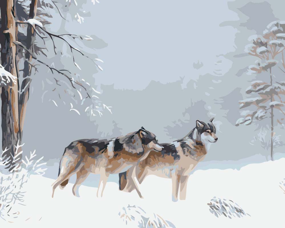 Wolvenpaar in de Sneeuw Schilderen op Nummers