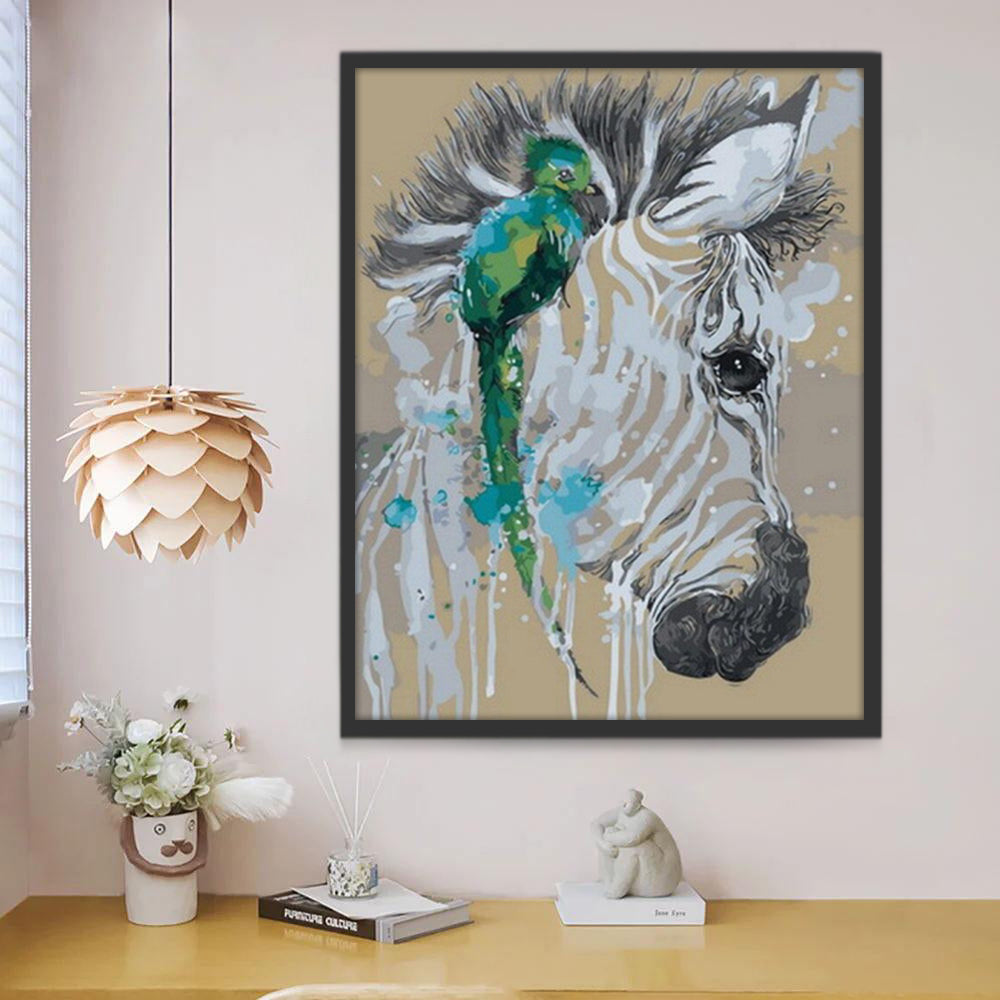 Zebra en Groene Vogel Schilderen op Nummers