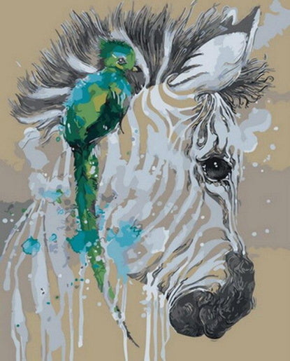 Zebra en Groene Vogel Schilderen op Nummers