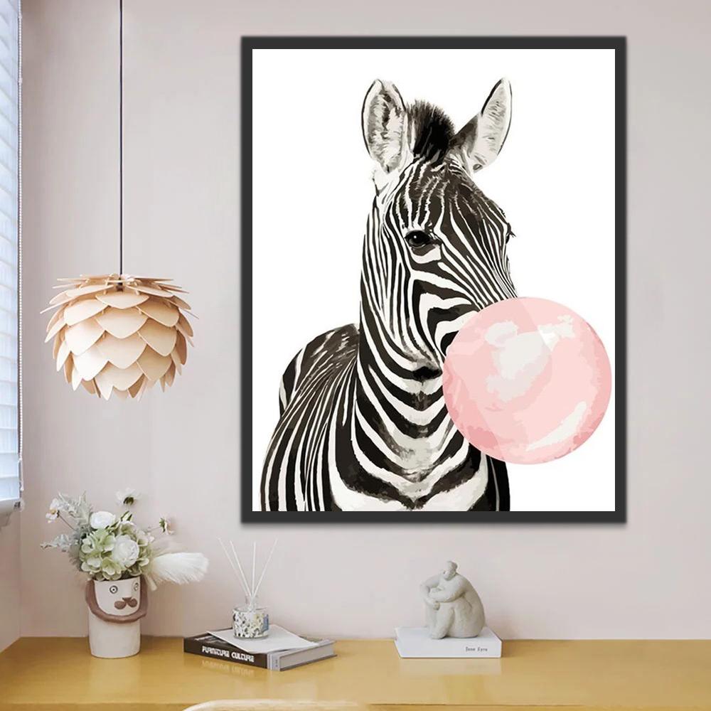 Zebra en Roze Kauwgom Schilderen op Nummers