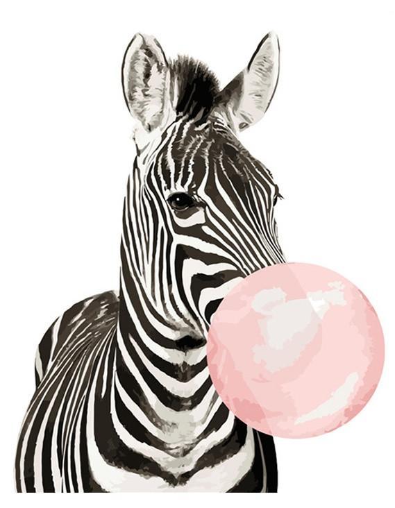 Zebra en Roze Kauwgom Schilderen op Nummers