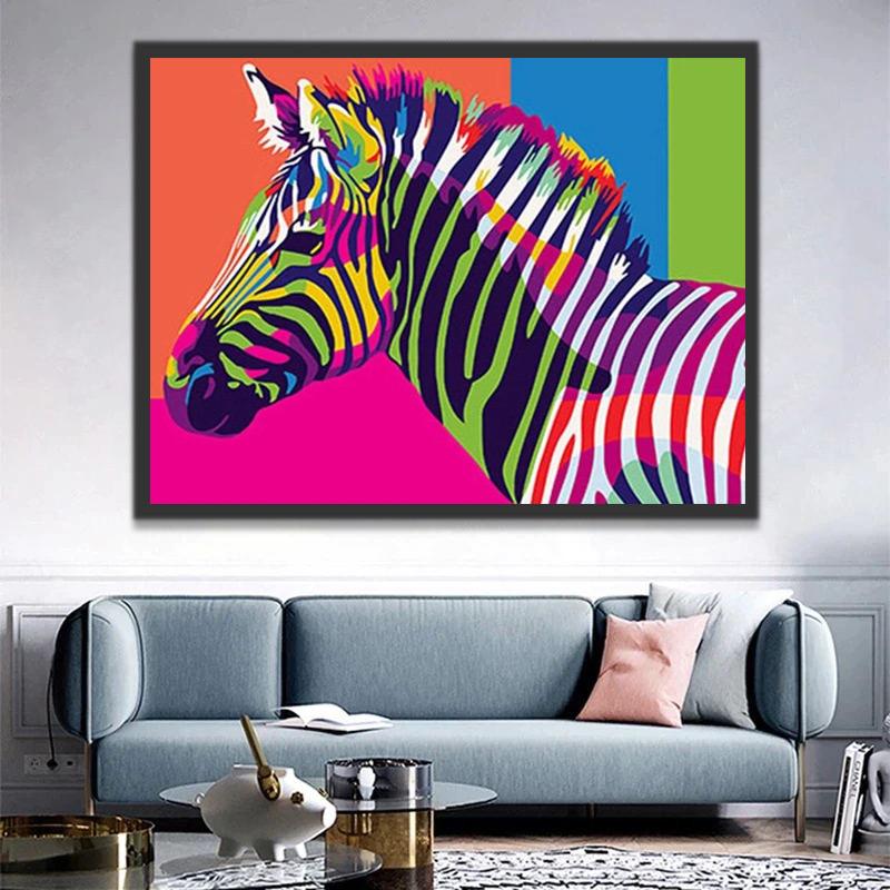Zebra op Gekleurde Achtergrond Schilderen op Nummers