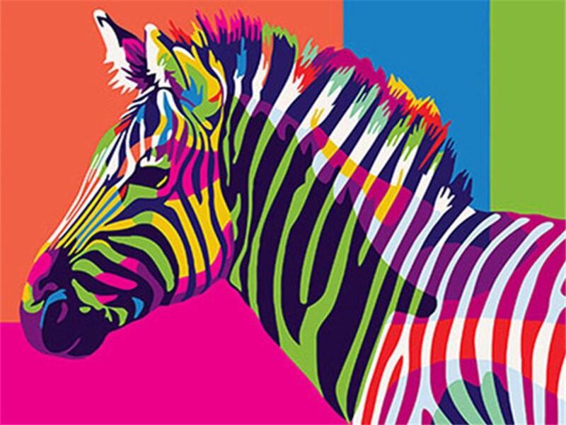 Zebra op Gekleurde Achtergrond Schilderen op Nummers