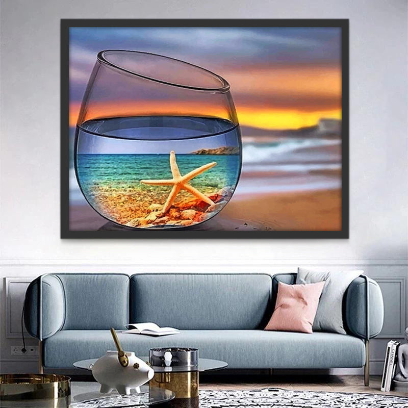 Zee in een Glas met Zeester Schilderen op Nummers