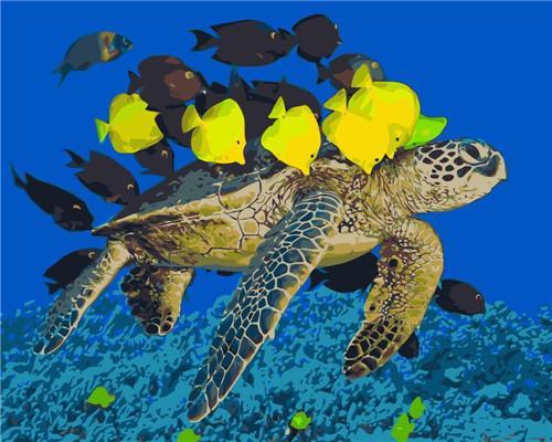 Zeeschildpad en Gele Vissen Schilderen op Nummers