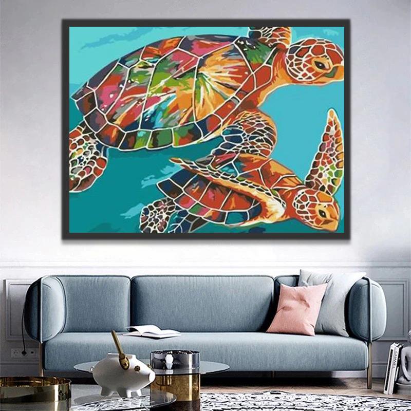 Zeeschildpadden Moeder en Kind Schilderen op Nummers
