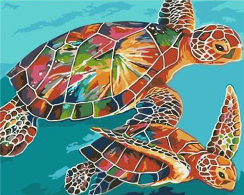 Zeeschildpadden Moeder en Kind Schilderen op Nummers