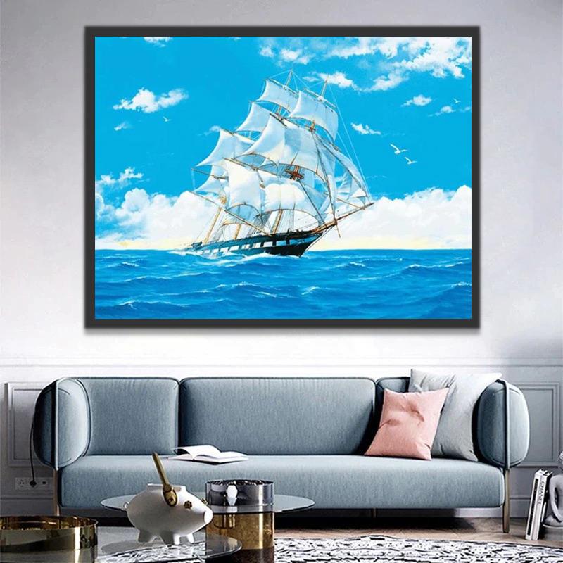 Zeilboot op Zee met een Lichte Helling Schilderen op Nummers