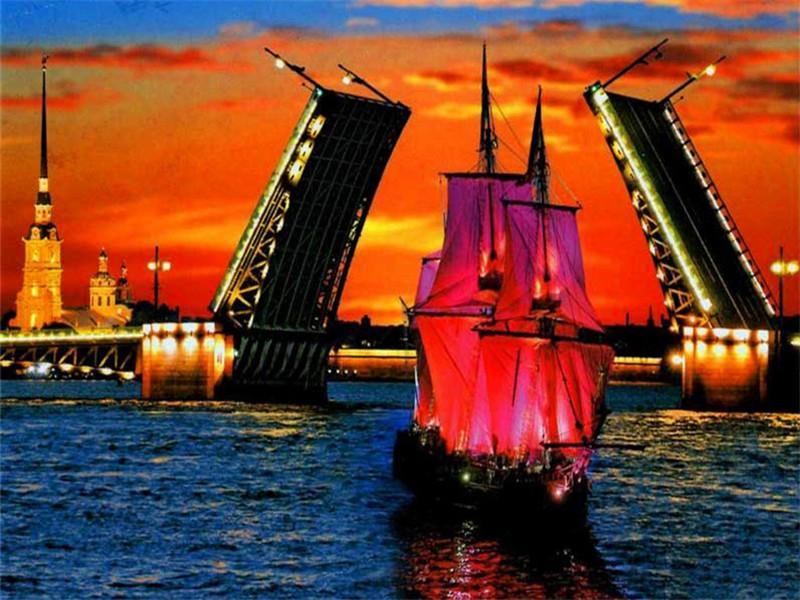 Zeilboot op Zee over de Hangbrug van St. Petersburg Schilderen op Nummers