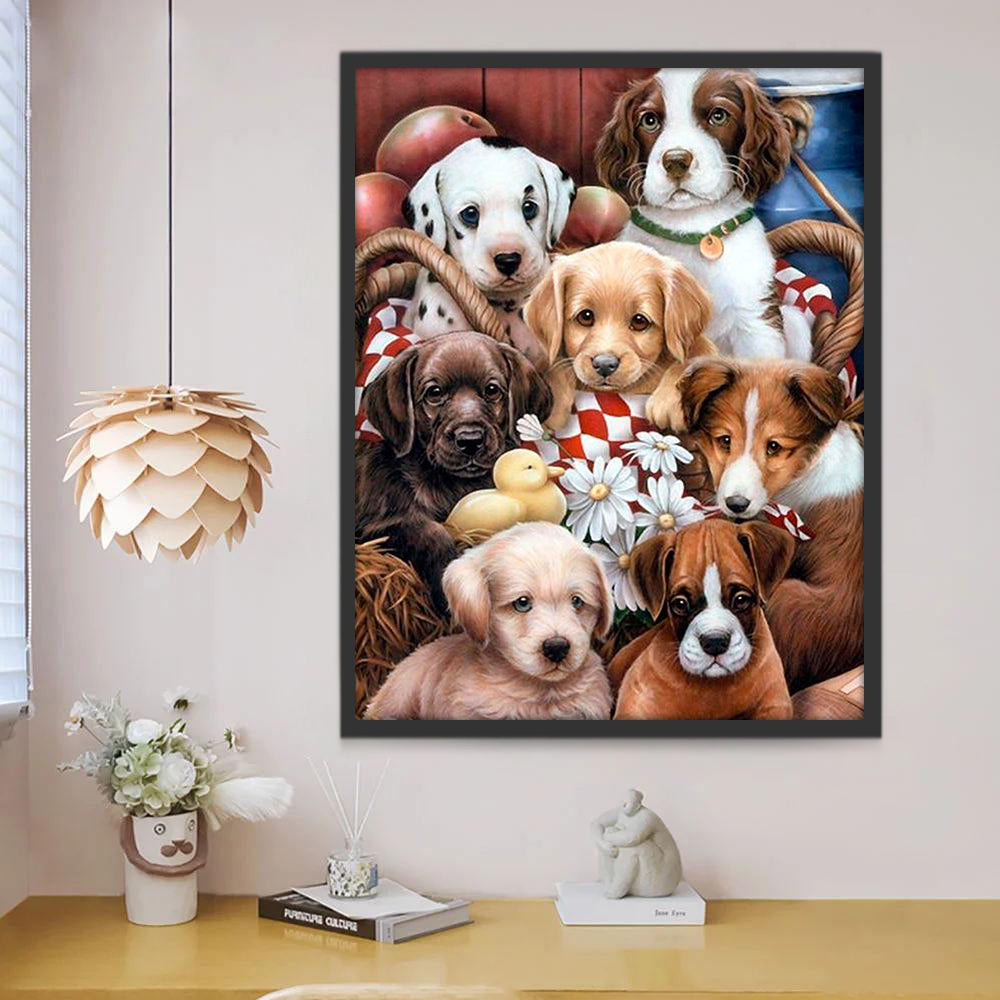 Zeven Schattige Puppies Schilderen op Nummers