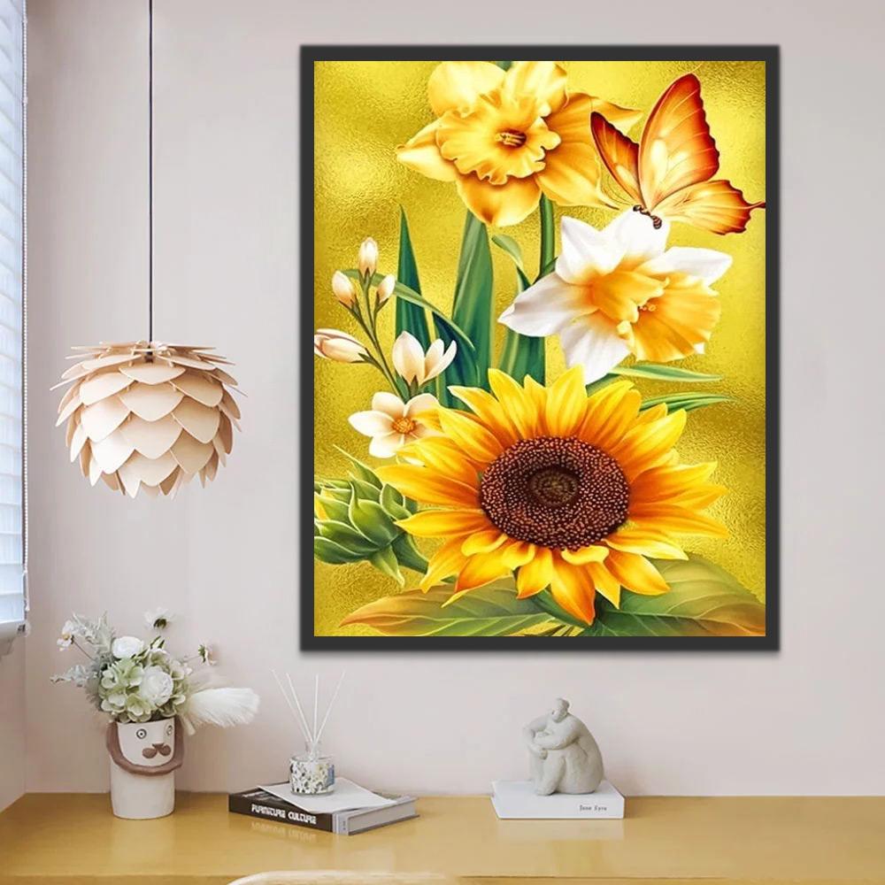 Zonnebloem, Bloesem en Vlinder Schilderen op Nummers