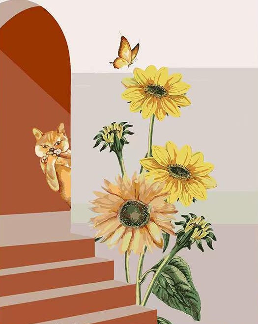 Zonnebloem Kat Vlinder Schilderen op Nummers