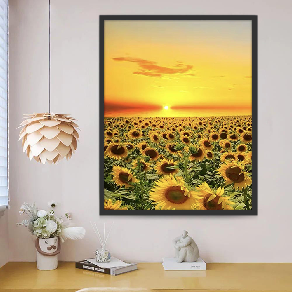 Zonnebloemen bij Zonsondergang Schilderen op Nummers