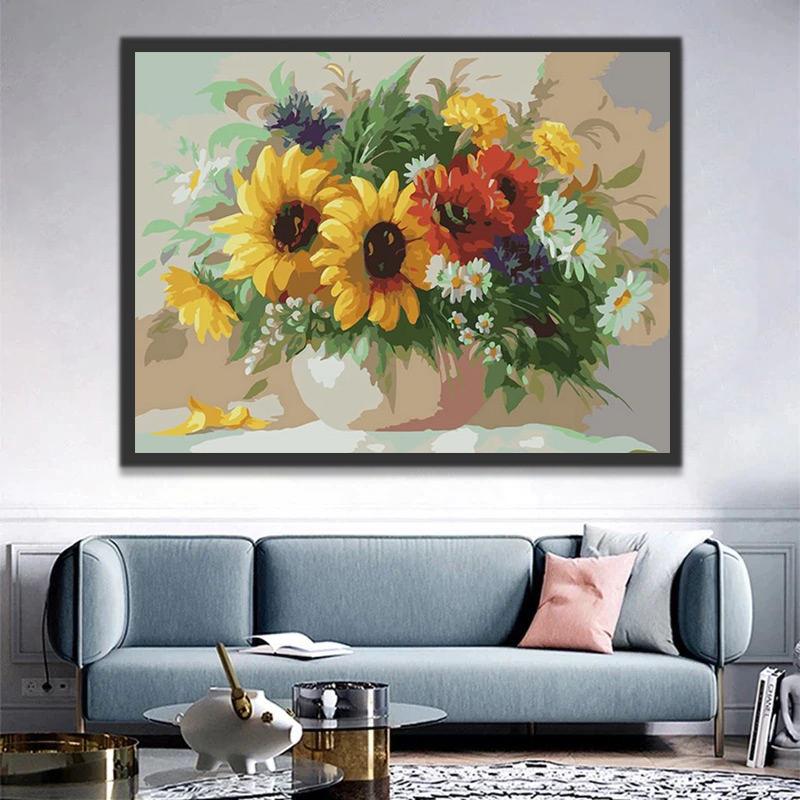 Zonnebloemen en andere Bloemen Schilderen op Nummers
