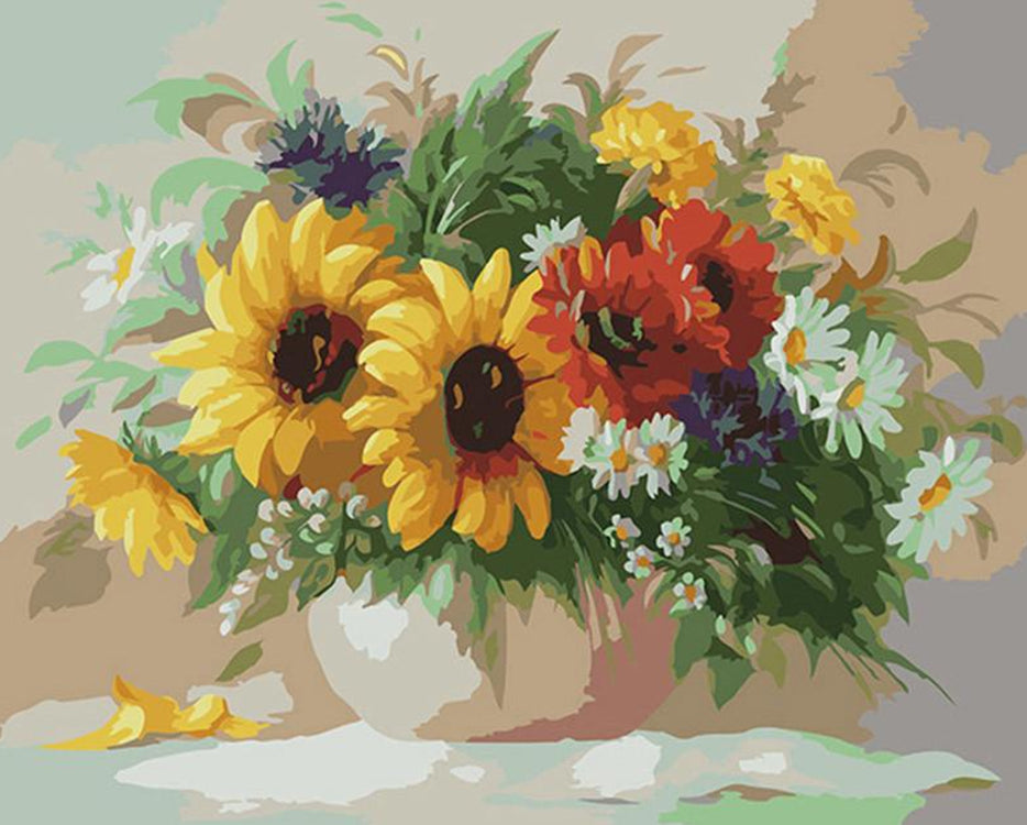 Zonnebloemen en andere Bloemen Schilderen op Nummers