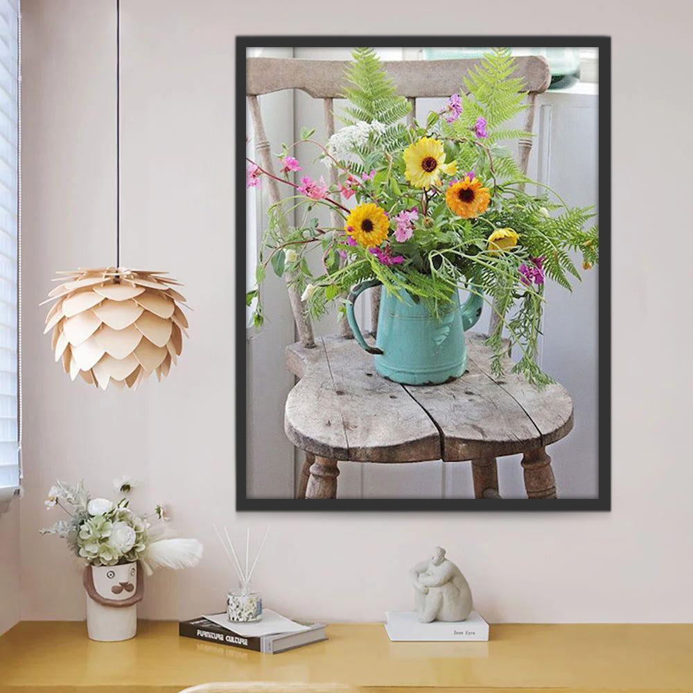 Zonnebloemen en Bloemen op de Stoel Schilderen op Nummers