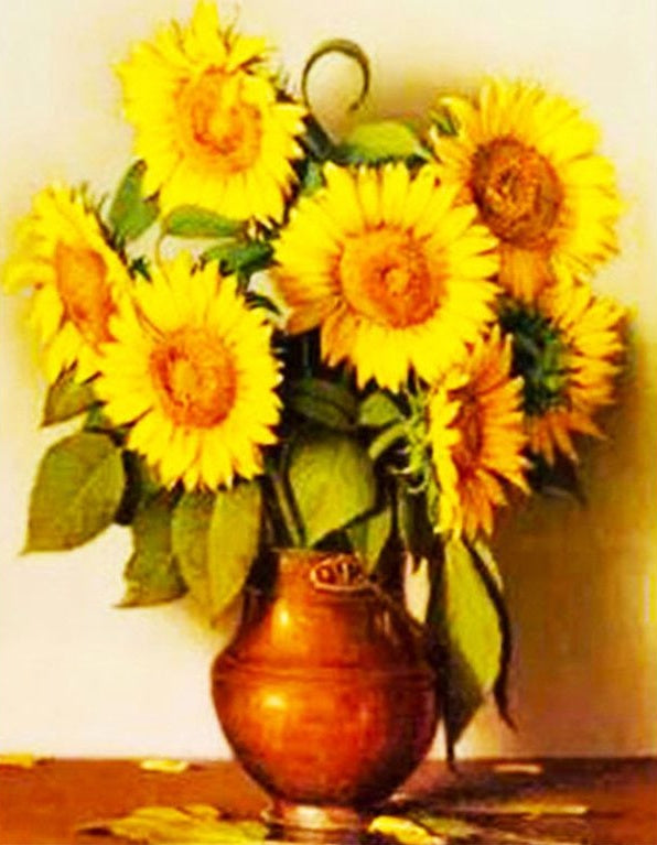 Zonnebloemen in Bruine Vaas Schilderen op Nummers