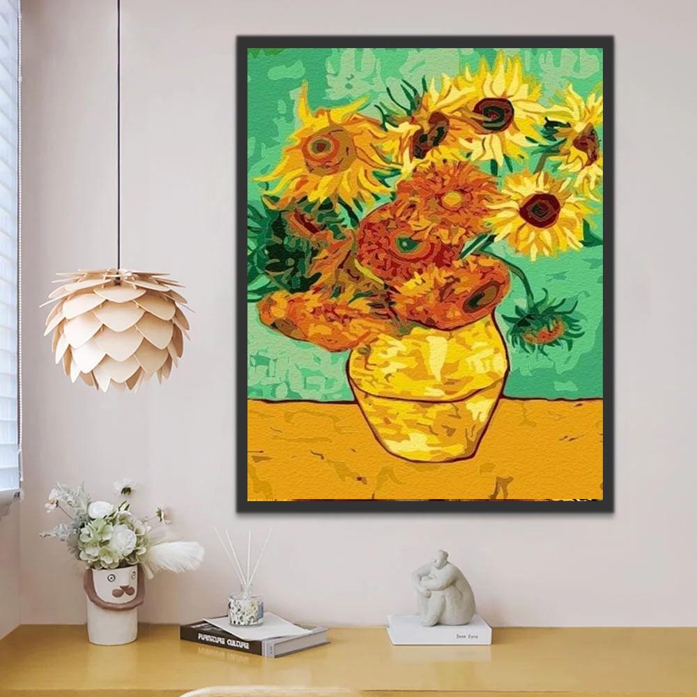 Zonnebloemen in een Gele Vaas Schilderen op Nummers