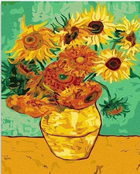 Zonnebloemen in een Gele Vaas Schilderen op Nummers