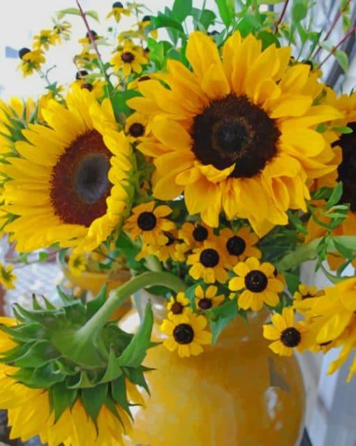 Zonnebloemen in een Gele Vaas Schilderen op Nummers