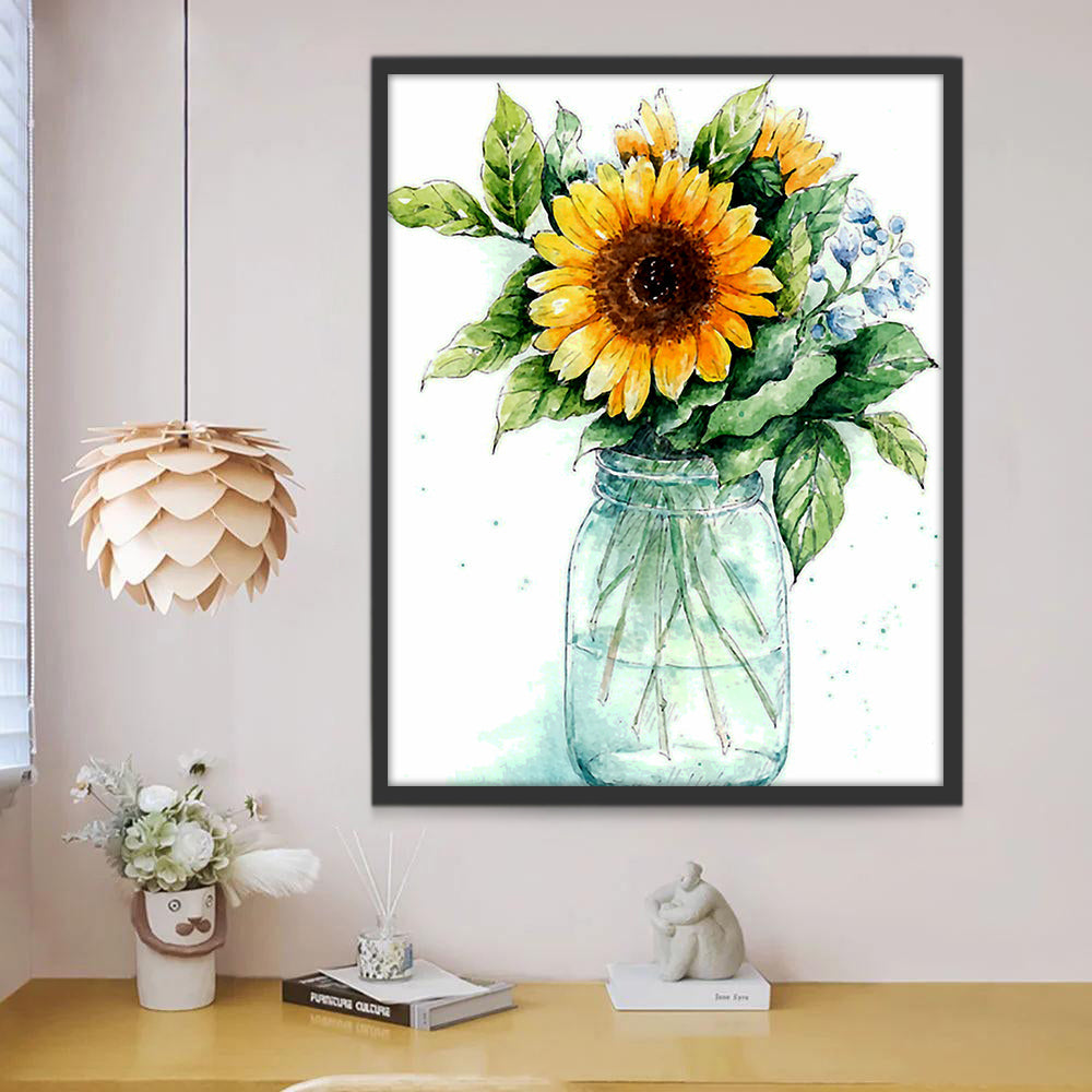 Zonnebloemen in een Glazen Vaas Schilderen op Nummers