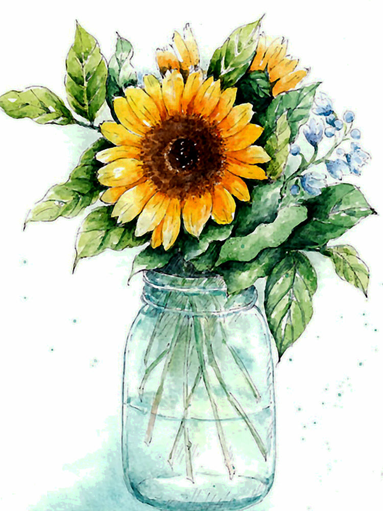 Zonnebloemen in een Glazen Vaas Schilderen op Nummers