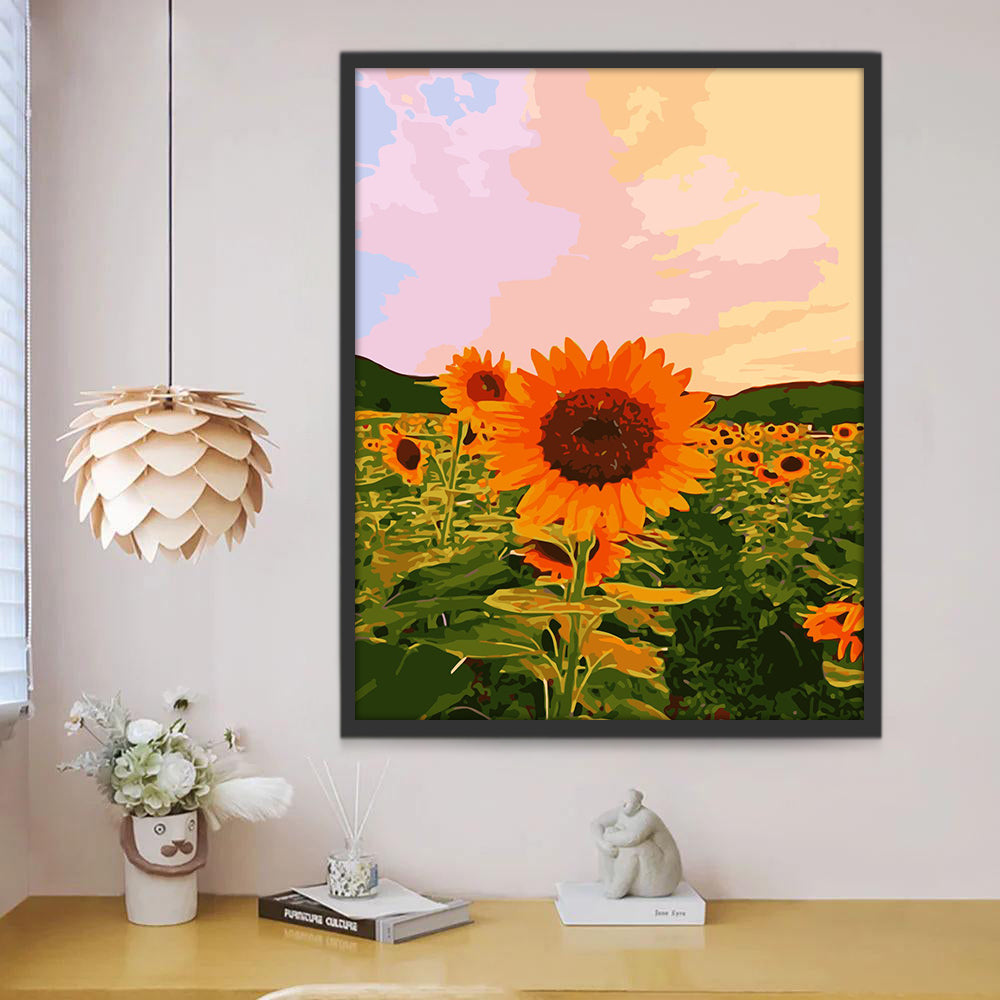 Zonnebloemen onder een Dromerige Hemel Schilderen op Nummers