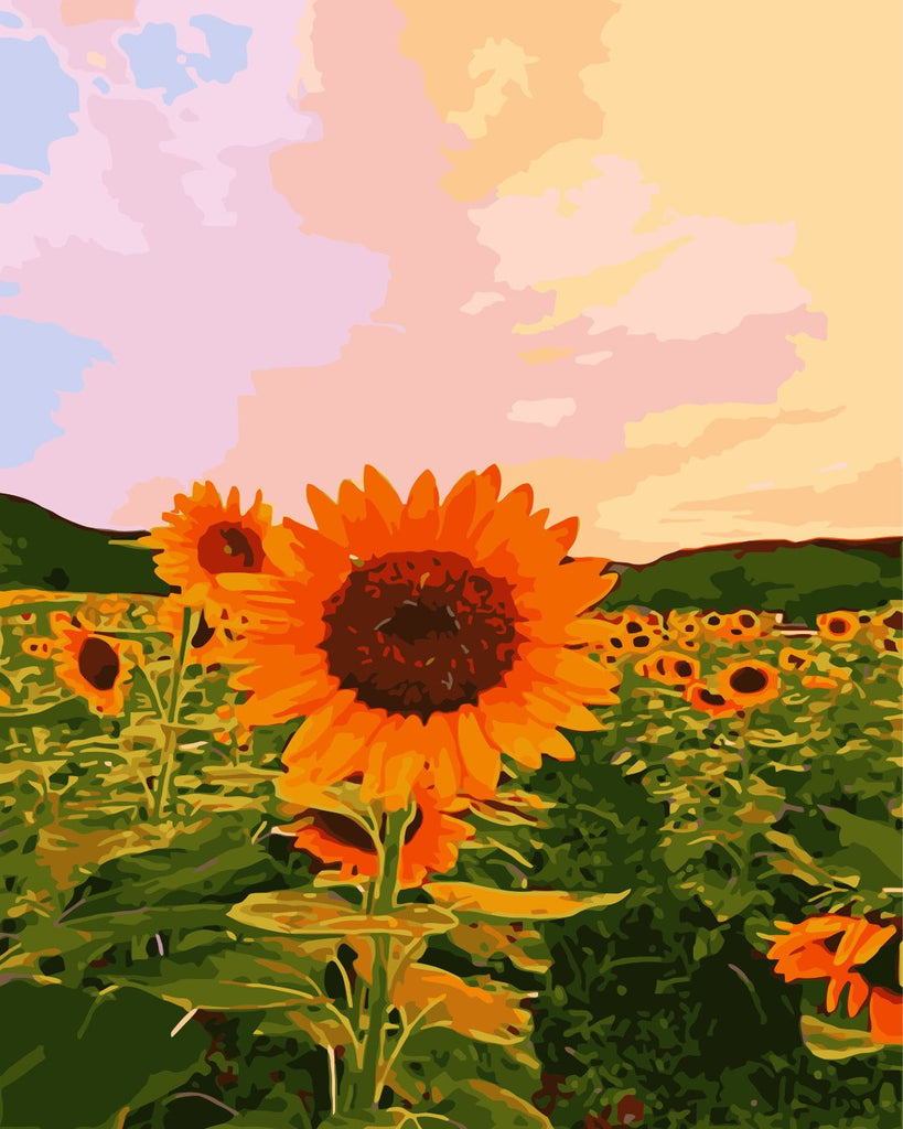 Zonnebloemen onder een Dromerige Hemel Schilderen op Nummers