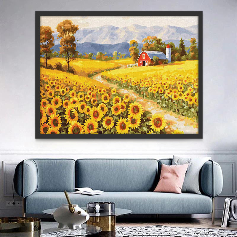 Zonnebloemen op het Platteland in de Herfst Schilderen op Nummers