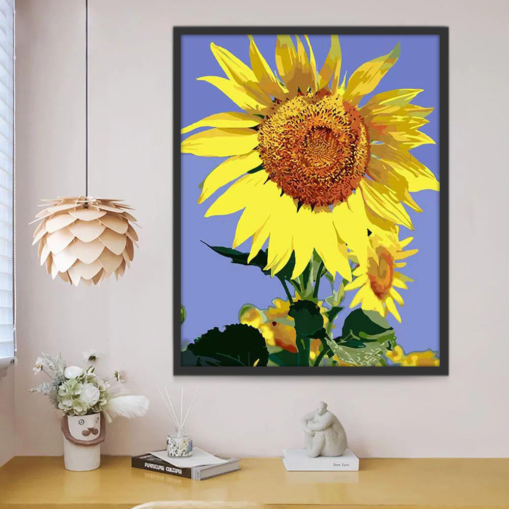 Zonnebloemen op Paarse Achtergrond Schilderen op Nummers