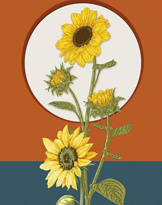 Zonnebloemen tegen een Oranje-groene Achtergrond Schilderen op Nummers