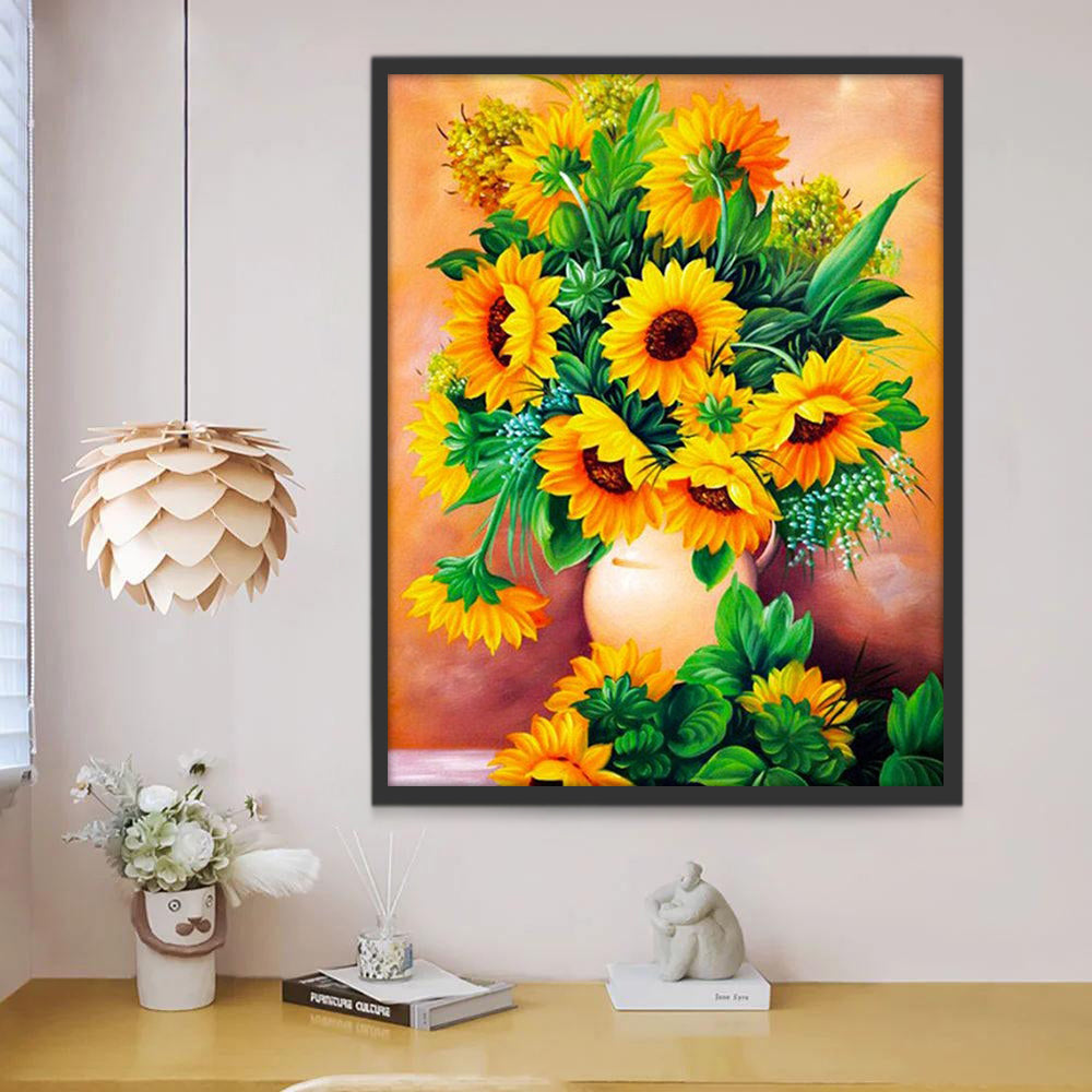 Zonnebloempotten en Zonnebloemen in de Grond Schilderen op Nummers
